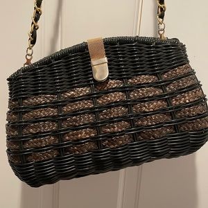 Vintage Black and Gold Wicker Purse